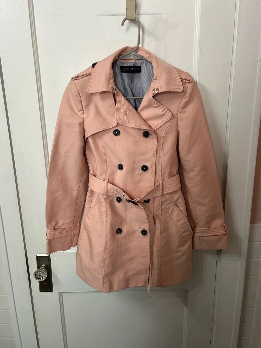 Zara Blush Pink Double-Breasted Trench Coat with Belt
